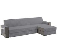 sevi's Funda Sofa Chaise Long 4 Plazas Impermeable, Izquierdo/Derecho Reversible Antideslizante, Protector Sofa con Bolsillos, Antiarañazos para Mascotas, Oeko-Tex, Lavable - Gris Claro