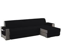sevi's Funda Sofa Chaise Long 4 Plazas Impermeable, Izquierdo/Derecho Reversible Antideslizante, Protector Sofa con Bolsillos, Antiarañazos para Mascotas, Oeko-Tex, Lavable - Negro