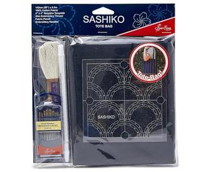 Sew Easy Sashiko - Kit de bolsa de mano de 36 x 42 cm, juego completo con plantillas de tela de hilo, agujas de lápiz, instrucciones (idioma español no garantizado)