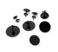SEWACC 10 Piezas Bases para Pendientes Diy Inoxidable Negro Accesorios Redondos Tope para Creación de Joyas Bandeja para Fabricación de Pendientes Personalizados