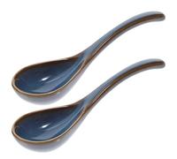 SEWACC 2 Cucharas Soperas de Cerámica Estilo Japonés Cucharas para Sopa y Postres sin Rebabas Resistentes y Cómodas Utensilios Caseros para Gachas y Cocina Diaria
