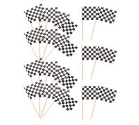 SEWACC 360 Mini Banderines de Palillos de Comida Bandera a Cuadros para Decoración de Tartas y Cupcakes, Doble Impresión, Papel y Madera, Ideales para Fiestas y Bodas