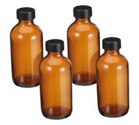 SEWACC 4 piezas Botellas Redondas Boston de Vidrio Ámbar con Tapa de Baquelita para Aceites Esenciales Perfumes y Almacenamiento Seguro