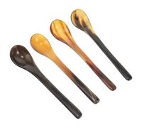 SEWACC 4 piezas Cucharas de Miel de Cuerno de Buey Duraderas Mango Resistentes al Desgaste Reutilizables para Café Té Postres y Helados