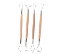 SEWACC 4 Piezas Herramientas de Cerámica Doble Punta Acero Inoxidable con Mango de Madera Juego para Escultura Modelado y Tallado Arcilla y Cera para Artistas y