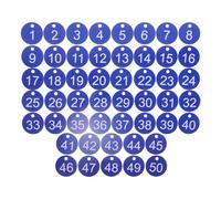 SEWACC 50 Etiquetas de Identificación de Claves Redondas de Plástico Abs Numeradas del 1 al 50 con Orificio para Colgar, Reutilizables y Seguras para Eventos y Conferencias