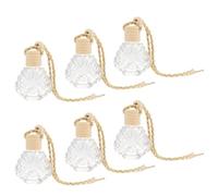 SEWACC 6 Botellas Colgantes de Perfume para Coche 15ml en Vidrio y Madera, Accesorio Decorativo Vacío para Aromaterapia y Recarga Fácil