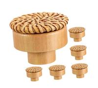 SEWACC 6 Piezas Pomoss de Madera Redondos de Ratán con Tornillos Tiradores Decorativos para Muebles Pomos Únicos para Armarios Estilo Rústico y Natural Accesorios para Decoración