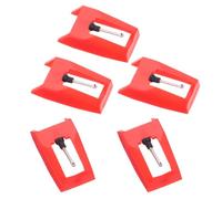 SEWACC Aguja para Tocadiscos de Vinilo Rojo Instalación Fácil, Material Plástico y Aluminio, Paquete de 5 Piezas para Fonógrafo y Gramófono Vintage