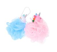 SEWACC Bolas Exfoliantes de Ducha de Unicornio 2 Unidades Tamaño Mediano para Niños Baño Infantil Colores Rosa y Azul Suave y Espumante Accesorio de Baño para Limpieza Corporal