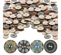 SEWACC Botones de Madera Decorativos de 2.5 Cm, 100 Piezas Surtidas Azules Estampado Floral, Botones Redondos Prácticos para Costura y Manualidades, Accesorios Creativos Color Aleatorio