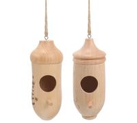 SEWACC Casa Nido para Pájaros Colibrí de Madera Natural Colgante, Decoración de Jardín Exterior, Nido Pequeño Resistente Intemperie para Patio y Terraza (2 Unidades)