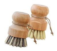 SEWACC Cepillo para Fregar Platos Mango de Madera, Juego de 4 Unidades Cerdas de Sisal y Fibra Natural, Redondo y Pequeño, Cepillo de Limpieza para Cocina, Ollas, Sartenes y Verduras,