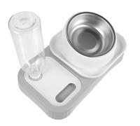 SEWACC Comedero Automático para Gatos y Perros Anticaída, Dispensador De Agua y Alimento, Material Duradero, Doble Cuenco Gris y Blanco, Uso Doméstico para Mascotas Pequeñas