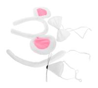 SEWACC Conjunto de Disfraz de Ratón para Mujer Diadema Ajustable Orejas de Felpa Blanca Rabo y Pajarita Accesorios para Halloween Fiestas y Cosplay Adulto