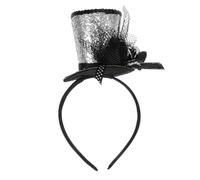 SEWACC Diadema Sombrero de Copa Mini Plata Lentejuelas y Tul Accesorio Ligero para Fiestas Celebraciones y Sesiones de Fotos Tocado Brillante para Mujer