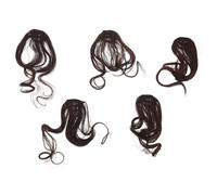 SEWACC Flequillo Postizo Rizado Marrón Oscuro Clip, 5 Piezas de Extensiones de Cabello Ondulado Natural para Mujer, Peluca Ligera y Transpirable para Uso Diario y Fiestas