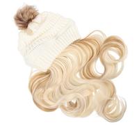 SEWACC Gorro de Crochet con Peluca de Pelo Largo Ondulado Desmontable, Gorro Cálido para Mujer Invierno, Sombrero con Extensiones de Cabello Natural, Pelucas Largas para Cosplay y Uso