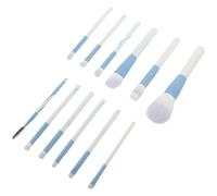 SEWACC Juego de 12 Brochas de Maquillaje Portátiles con Mangos de Madera Azul Efecto Agua, Pinceles para Base, Polvos y Difuminar, Kit Compacto para Uso Diario y Viajes, Herramientas