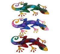 SEWACC Juego de 3 Esculturas de Gecko de Hierro Forjado Decoración de Pared y Jardín Figuras Metálicas Colores Azul Verdoso Azul Púrpura y Rojo Púrpura para Hogar y Exterior