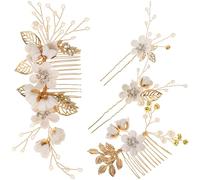 SEWACC Juego de 4 Peinetas para Boda en Aleación Cristales Delicados, Accesorios para Novia y Damas en Color Blanco, Ideales para Ocasiones Obsequios y Eventos