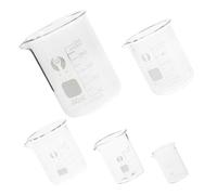 SEWACC Juego de 5 Vasos Medidores de Vidrio Graduados 10ml 25ml 50ml 100ml 250ml, Cristal de Alta Resistencia y Resistente al Calor para Laboratorio Químico y Experimentos Científicos