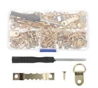 SEWACC Juego de Colgadores de Cuadros Superficie Lisa Dorados Anilla en D y Tornillos y Kit Fácil de Instalar Caja de Plástico para Colgar Posters y Mapas en Pared