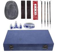 SEWACC Juego de Pinceles de Caligrafía Tradicional 10 Piezas Piedra de Tinta Barra de Tinta Portátil en Caja Azul para Practicar Escritura y Dibujo Artístico