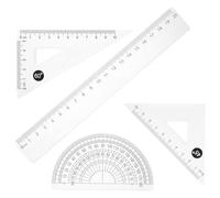 SEWACC Juego de Regla Geométrica 4 Piezas de 20cm Transportador Preciso y Escuadra de Abs, Herramienta de Dibujo Fácil de Usar para Estudiantes y Arquitectos en Cumpleaños y Día