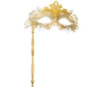 SEWACC Máscara de Mascarada Dorada con Motivo de Dragón y Gemas de Imitación, con Palo Removible de Plástico para Fiesta Temática y Disfraz de Mujer Adulta