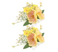 SEWACC Pinzas Cabello Flores Artificiales de Hibisco y Plumeria 2 Unidades Color Amarillo Peinetas Laterales de Tela Accesorio para Fiestas Luau Bodas y Vacaciones Tropicales
