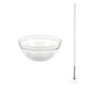 SEWACC Set de 2 Brochas Faciales Tipo Abanico Suaves con Cerdas de Nailon y Bol de Vidrio para Mezclar Mascarillas Caseras Aplicadores Faciales Ergonómicos Blancos Adecuado para