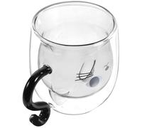 SEWACC Taza de Cristal Forma de Gato Negra Doble Pared Aislante para Café y Té Taza Transparente de Vidrio Asa para Bebidas Calientes y Frías Obsequio Original para Amantes de Gatos