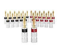 Sewell Silverback Banana Plugs, Conector de Altavoz de Doble Tornillo de Oro de 24 Quilates, 12 Pares