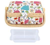Sewing Basket Organizer Large Vintage Fabric Storage Box with Removable Trays for Sewing Crafting Tools Supplies Beginners Hobbyists Home Use Polyester Fabric 19 x 13 x 9cm