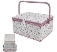 Sewing Basket - Vintage Printed Large Capacity Case With Handle | Portable Multifunctional Storage Bag | Removable Tray Organizer For Beginners Professionals Needle Thread Mending Craft Home Road Trip