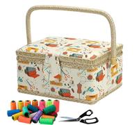 Sewing Basket - Vintage Printed Large Capacity Case With Handle | Portable Multifunctional Storage Bag | Removable Tray Organizer For Beginners Professionals Needle Thread Mending Craft Home Road Trip