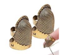 Sewing Thimbles Finger Protector Set - 2pcs Adjustable Bronze Metal For Embroidery & Quilting, Breathable Hole Design For Comfort | Needlework Tool For Students & Professionals, 2 Sizes