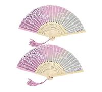 SEWOART 2 Piezas Abanico Antiguo Chino de Ventiladores para Baile Fiesta y Decoración Rosa Accesorio para Amigos y Familia Material Duradero y Diseño Único