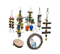 SEWOART 7 Piezas Juguete para Loros Volador Jaula Balancearse pájaros Jugar Masticar Colgante Mini Cosa Juguetes Juguete mordedura de Loro Bambú