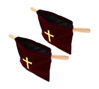 SEWOART Bolsas de Ofrenda para Iglesia 2 Unidades Terciopelo Bordado Cruz Granate 43x25 Cm con Asas de Madera para Comunión, Bautizo y Recolección Religiosa