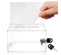 SEWOART Caja de sugerencias acrílica transparente con cerradura y llave para donaciones, urna resistente para rifas y votaciones, ideal para recaudación benéfica y eventos variados