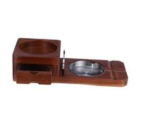 SEWOART Cenicero de Madera para Cigarros con Soporte Tallado y Bandeja para Vaso de Whisky, Caja Portátil de Almacenamiento Grande, Decoración Rústica y Reuniones