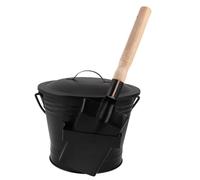 SEWOART Cubo Metálico Resistente al Calor con Pala Ergonómica y Tapa Hermética, Juego de Herramientas para Chimenea y Estufa de Leña, Cubo de Almacenamiento para Carbón y Residuos, Uso