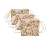 SEWOART Estuche de 3 Piezas para Ramo de Flores con Asa, Caja de Papel Portátil Beige con Estampado Chino Retro, Caja de Envoltura Floral para Bodas, Cumpleaños y Celebraciones
