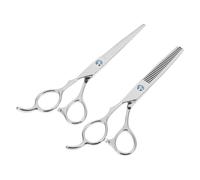 SEWOART Juego de 2 tijeras de peluquería para zurdos de 6 pulgadas, acero inoxidable, plateadas, tijeras de entresacar para barberos y peluquería profesional