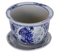 SEWOART Maceta de Cerámica Azul y Blanca con Plato Integrado Diseño Artístico para Interiores para Suculentas Bonsáis y Plantas Decorativas