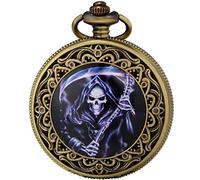 SEWOR Bronce Esmalte Craft patrón Japón Movimiento de Cuarzo Reloj de Bolsillo con Cadena Doble (Metal y Piel)