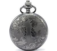 SEWOR Movimiento de cuarzo japonés reloj de bolsillo con cadena de moda doble (Metal y piel) (Negro)