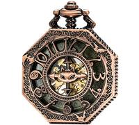 SEWOR Octagon Old School estilo hueca árabe números mecánica mano viento reloj de bolsillo (Cobre rojo)